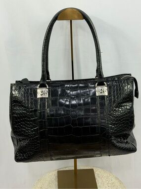 Brighton Black Croc Embossed Leather Satchel Bag
